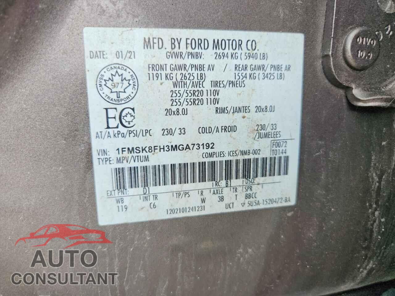 FORD EXPLORER 2021 - 1FMSK8FH3MGA73192