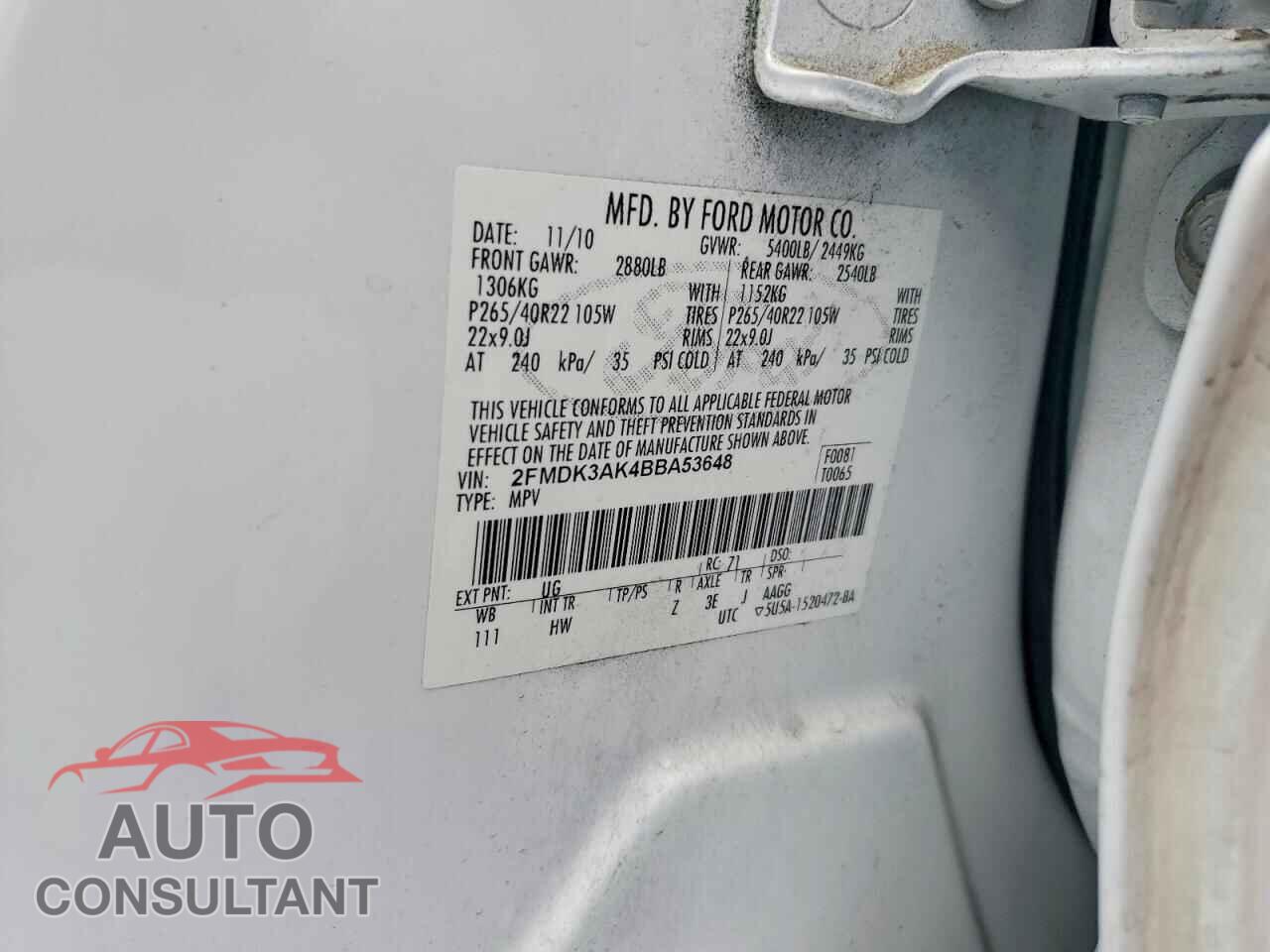 FORD EDGE 2011 - 2FMDK3AK4BBA53648