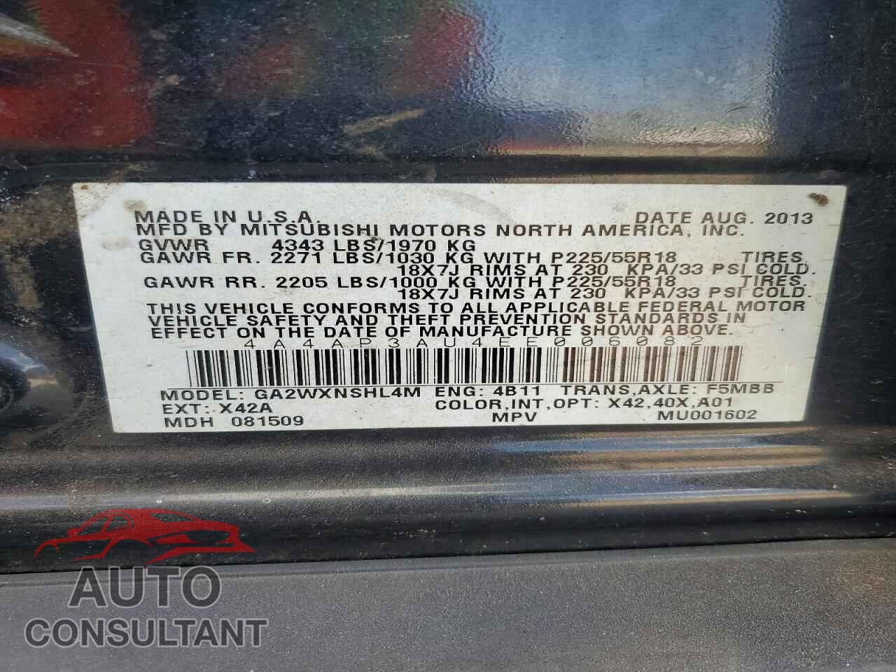 MITSUBISHI OUTLANDER 2014 - 4A4AP3AU4EE006082