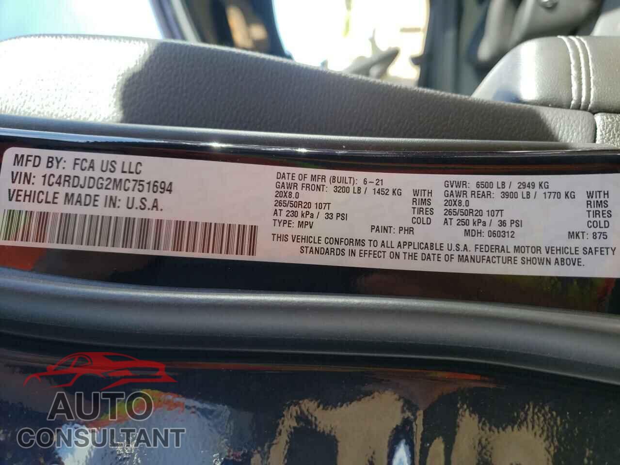 DODGE DURANGO 2021 - 1C4RDJDG2MC751694