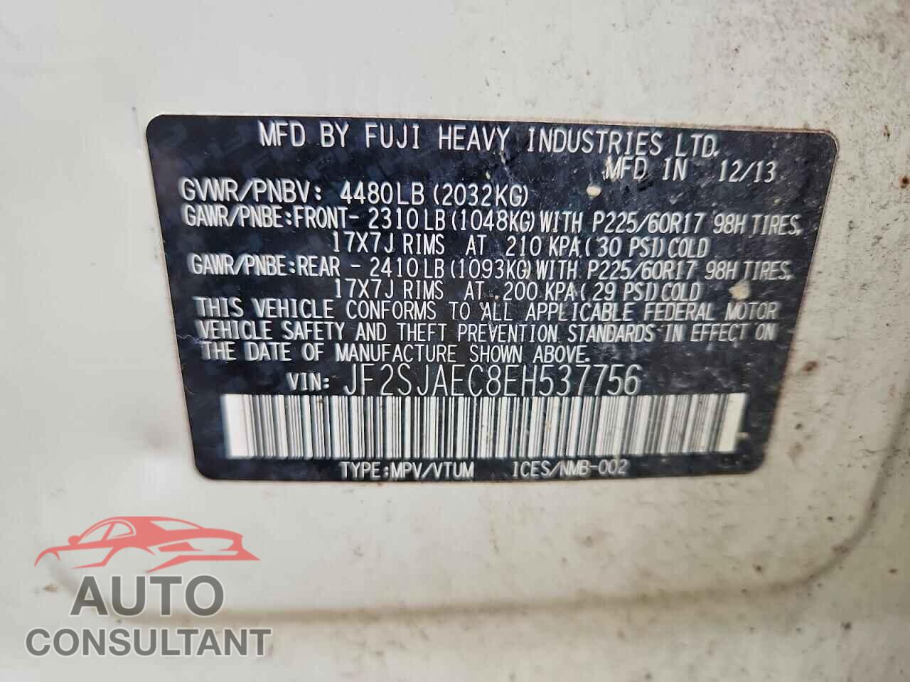 SUBARU FORESTER 2014 - JF2SJAEC8EH537756