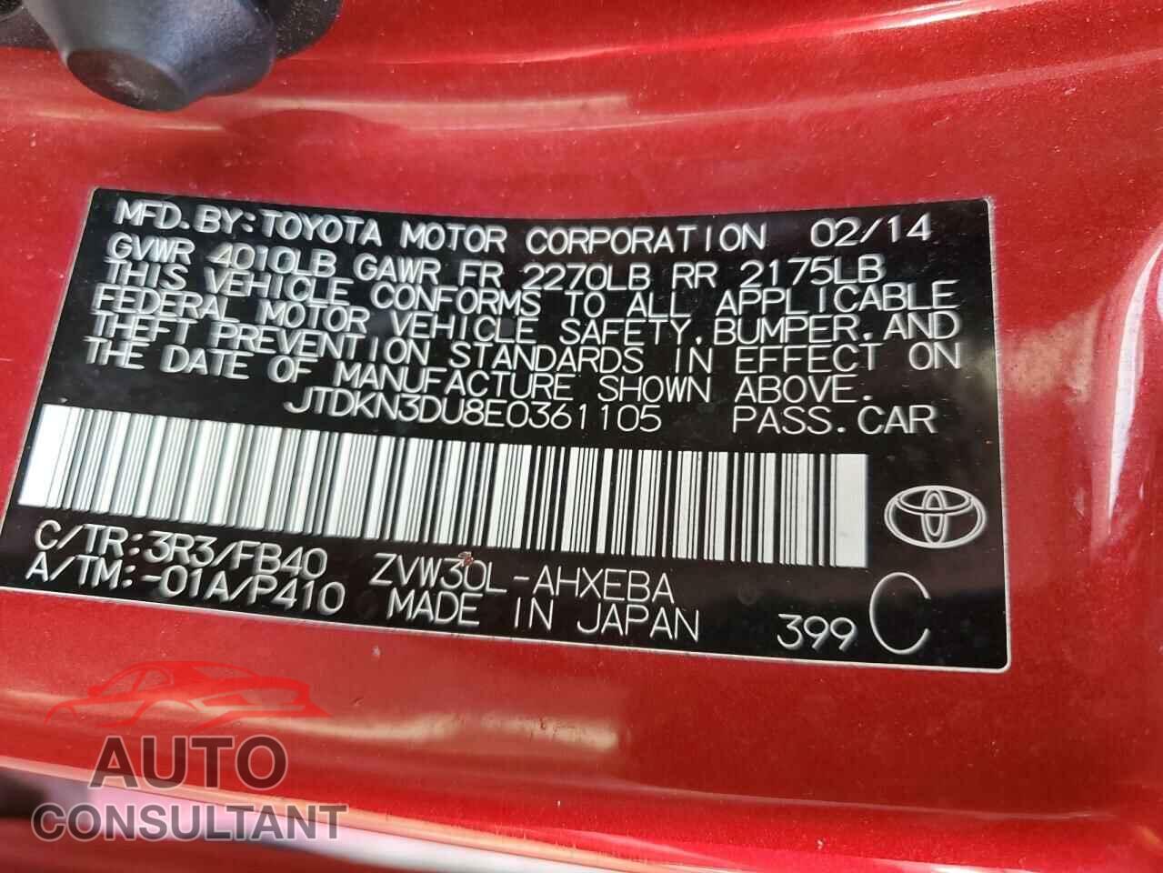 TOYOTA PRIUS 2014 - JTDKN3DU8E0361105