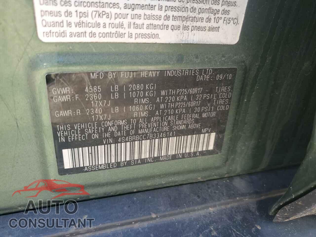 SUBARU OUTBACK 2011 - 4S4BRBCC7B3346141