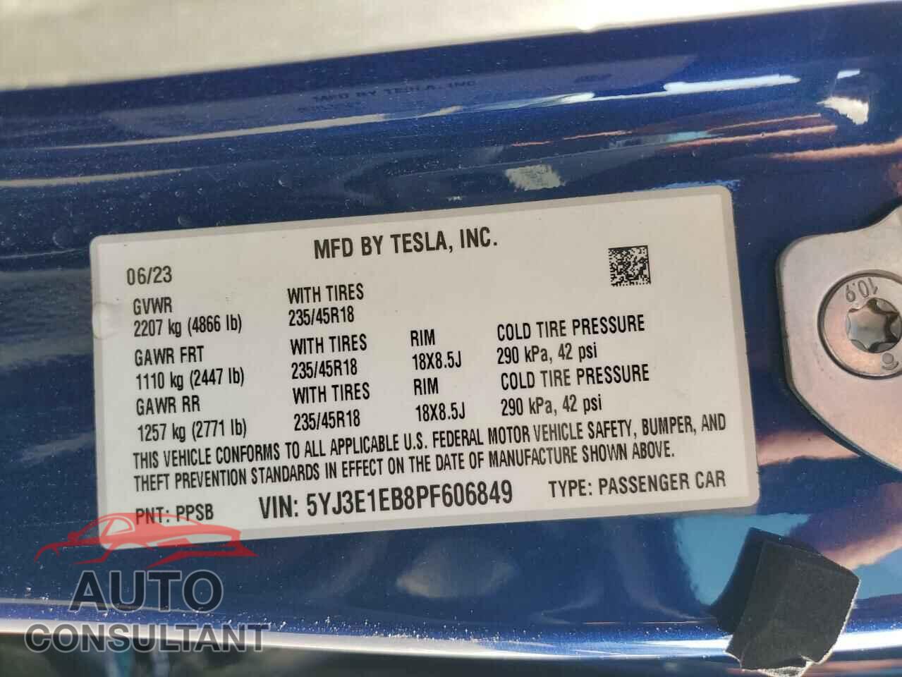TESLA MODEL 3 2023 - 5YJ3E1EB8PF606849