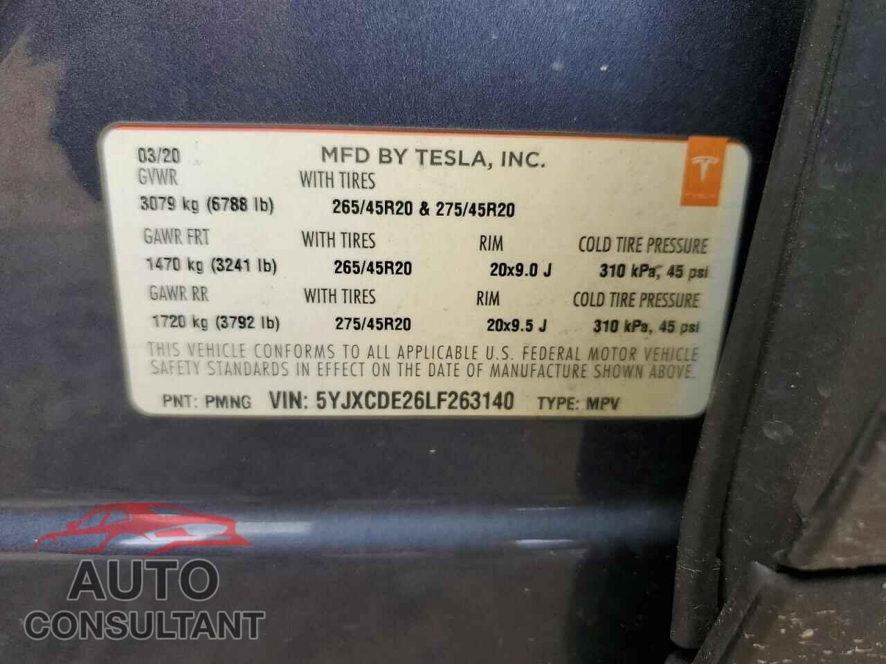 TESLA MODEL X 2020 - 5YJXCDE26LF263140