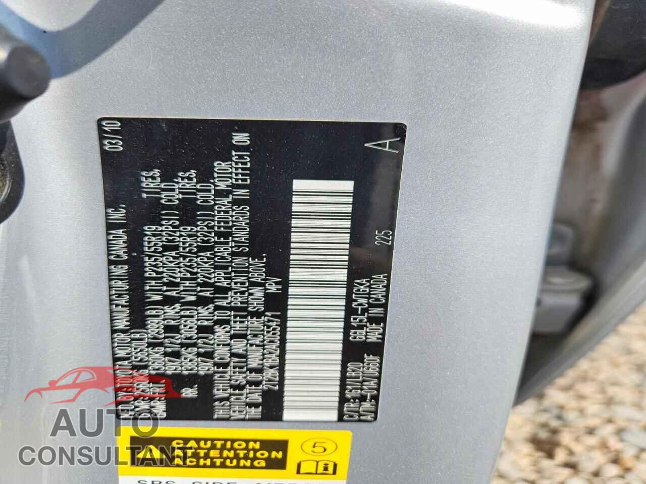 LEXUS RX350 2010 - 2T2BK1BA2AC055471