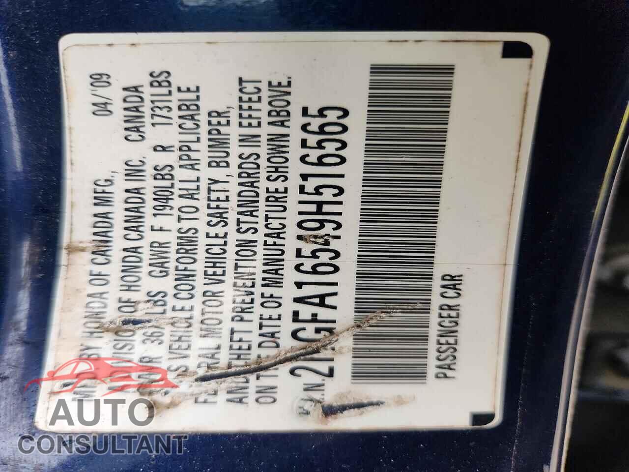 HONDA CIVIC 2009 - 2HGFA16549H516565