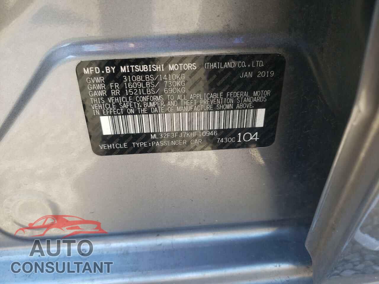 MITSUBISHI MIRAGE 2019 - ML32F3FJ7KHF10946