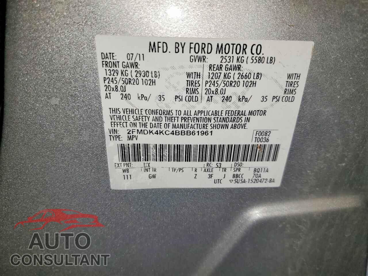 FORD EDGE 2011 - 2FMDK4KC4BBB61961