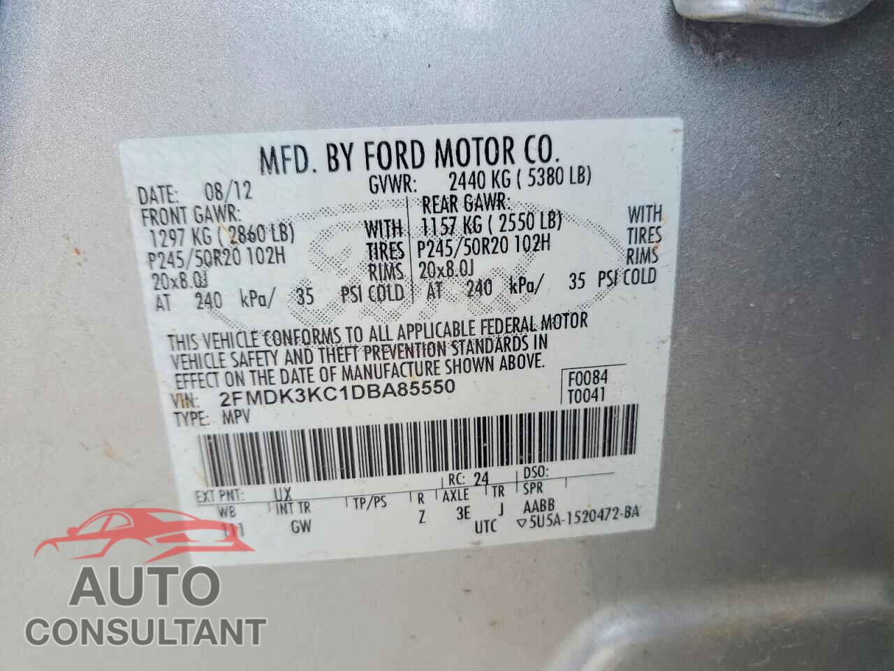 FORD EDGE 2013 - 2FMDK3KC1DBA85550