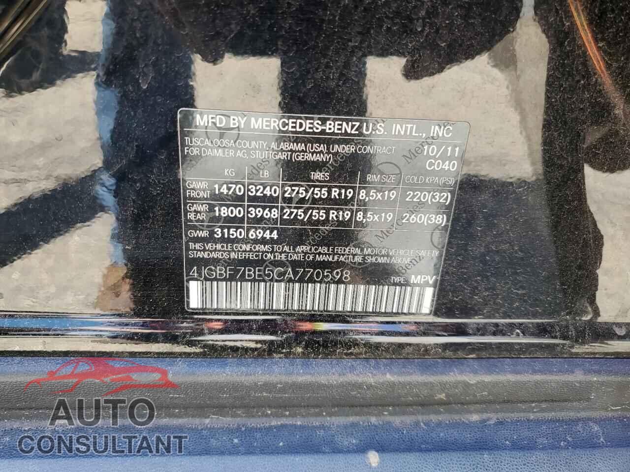 MERCEDES-BENZ GL-CLASS 2012 - 4JGBF7BE5CA770598