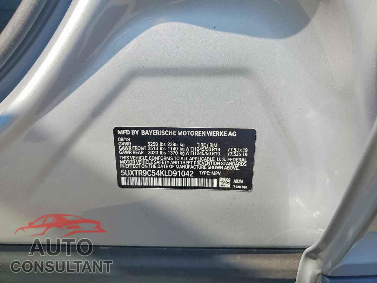 BMW X3 2019 - 5UXTR9C54KLD91042