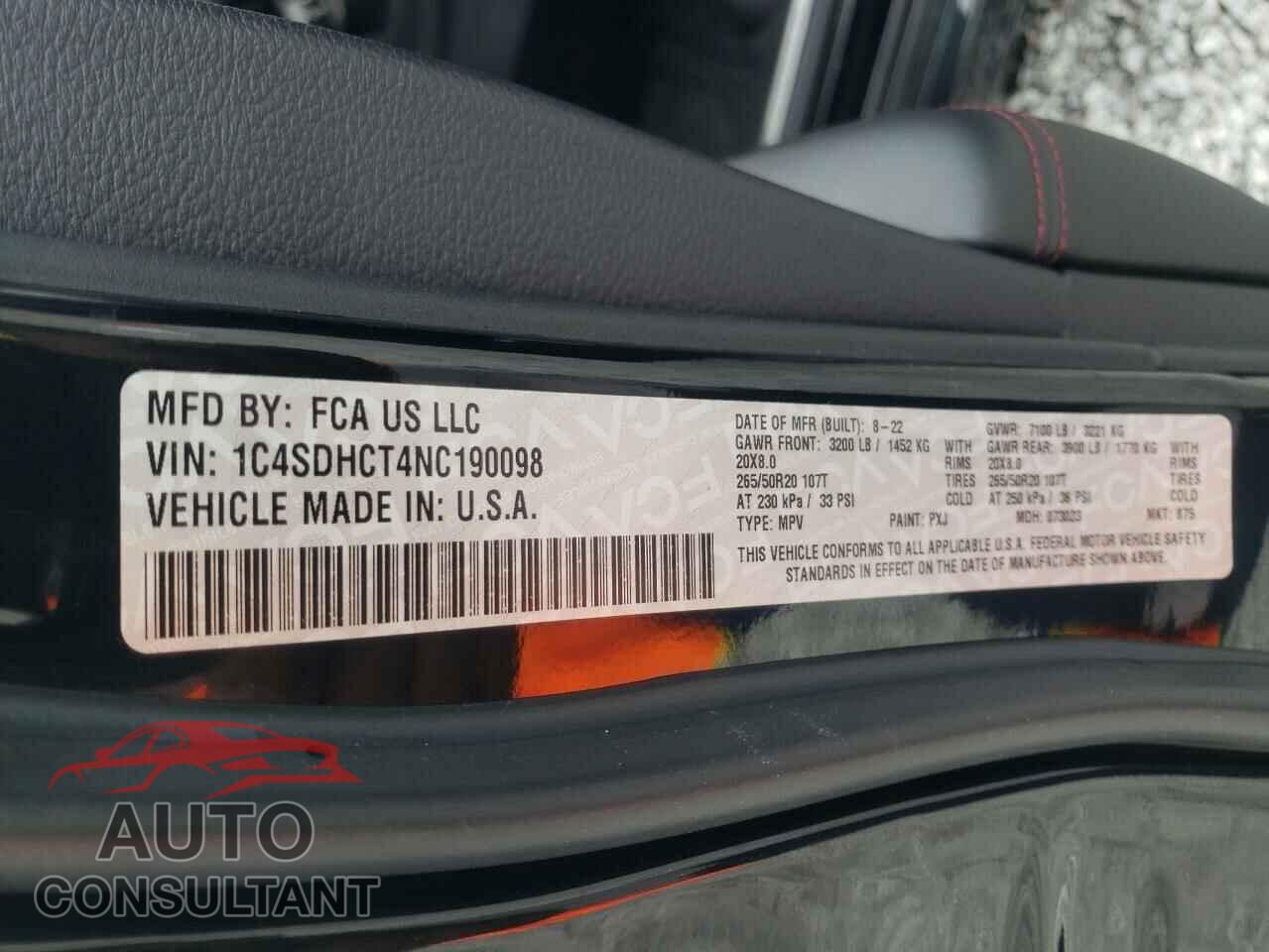 DODGE DURANGO 2022 - 1C4SDHCT4NC190098