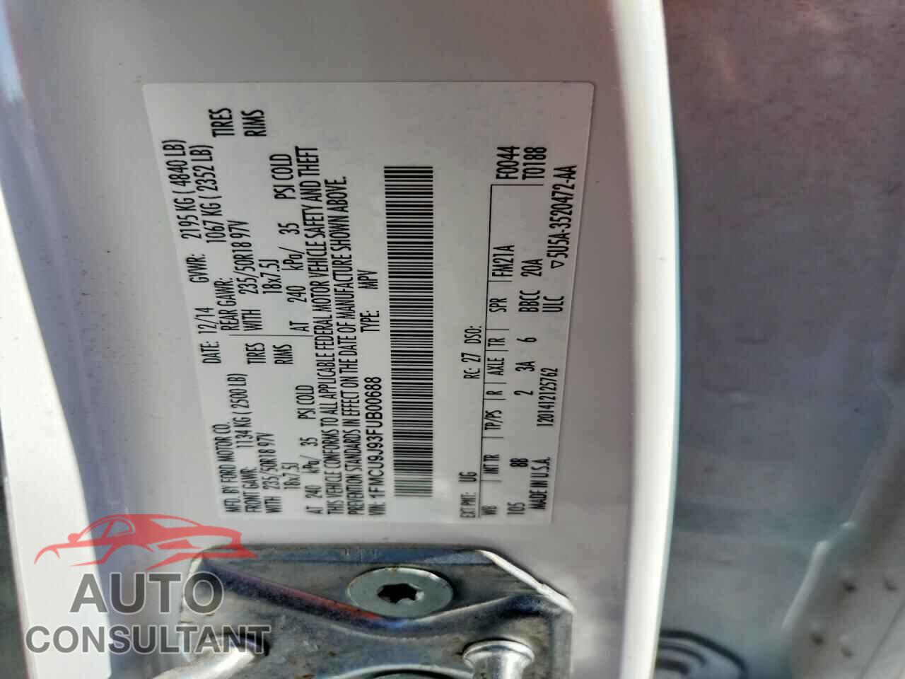 FORD ESCAPE 2015 - 1FMCU9J93FUB00688