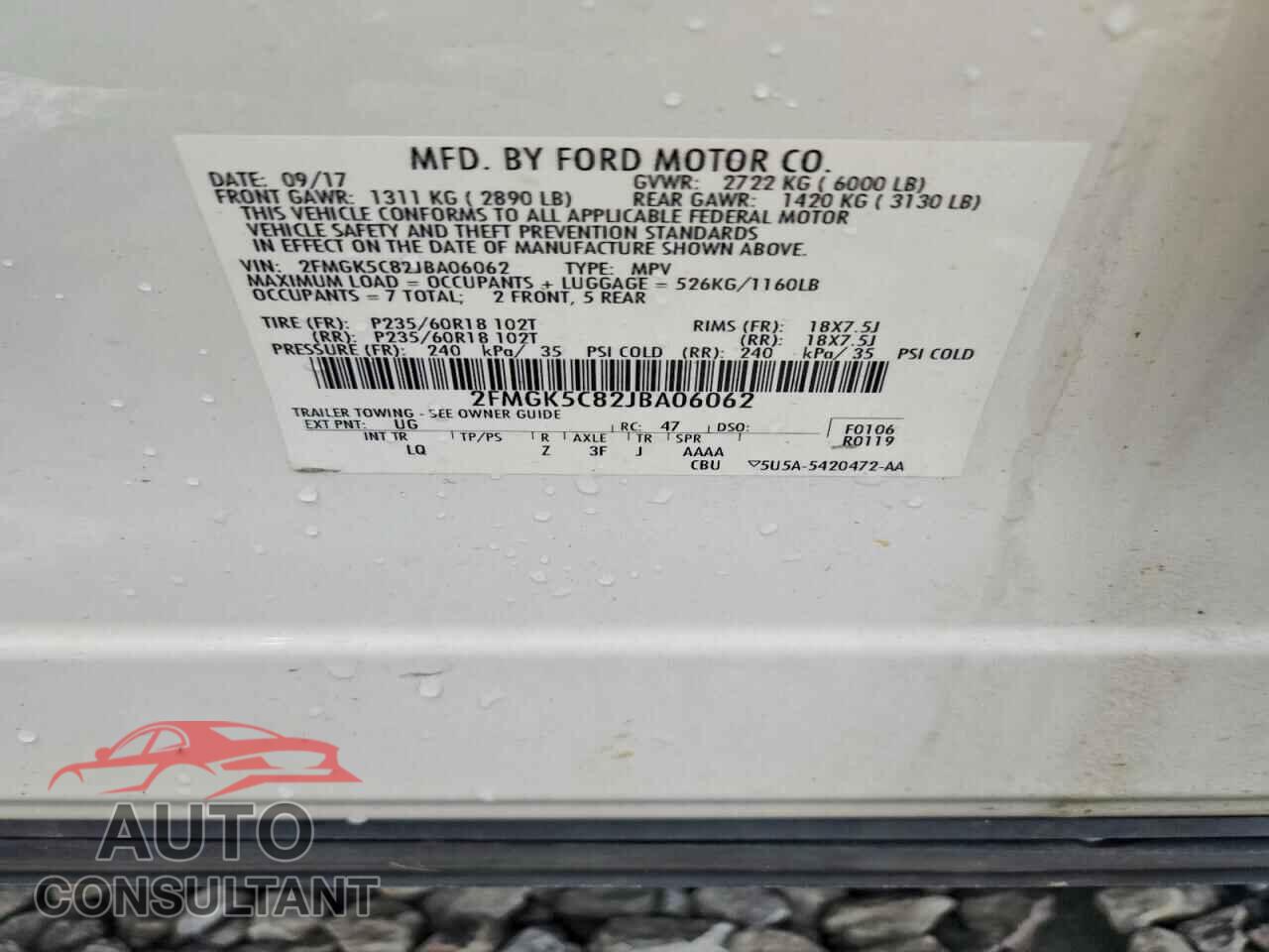 FORD FLEX 2018 - 2FMGK5C82JBA06062