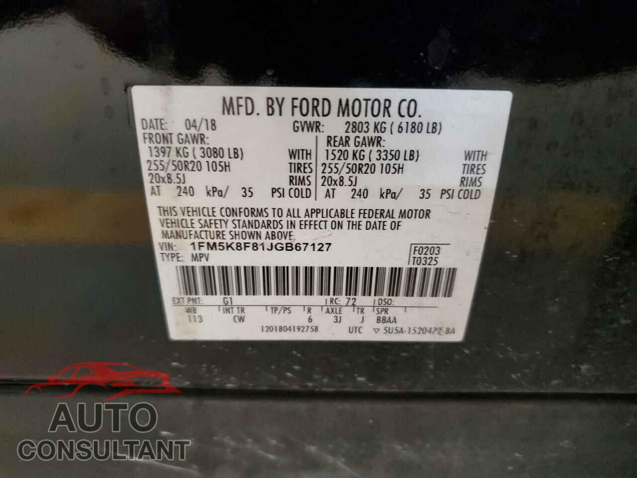 FORD EXPLORER 2018 - 1FM5K8F81JGB67127