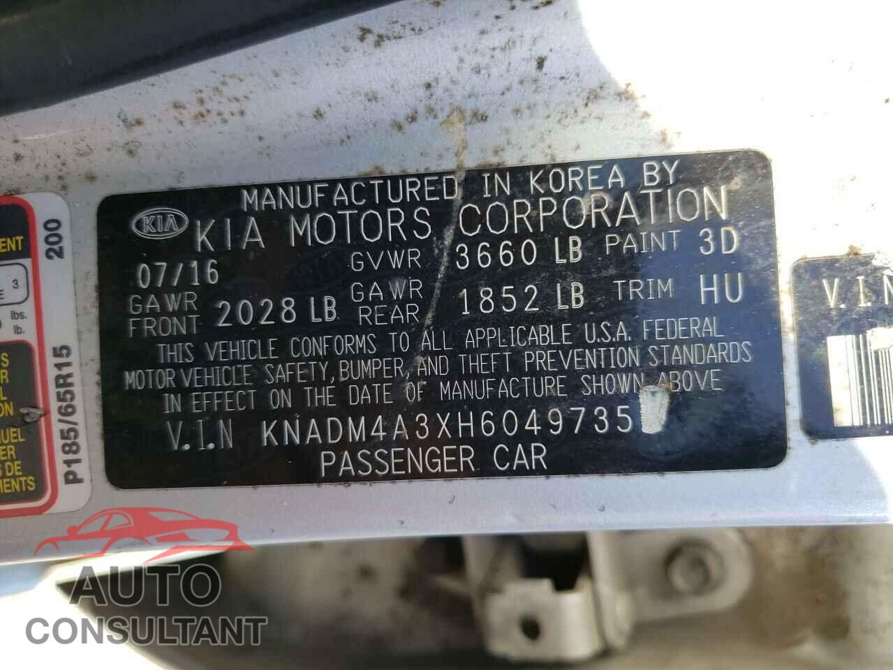 KIA RIO 2017 - KNADM4A3XH6049735