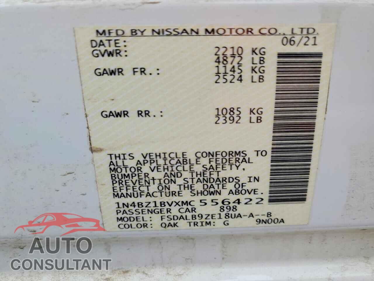 NISSAN LEAF 2021 - 1N4BZ1BVXMC556422