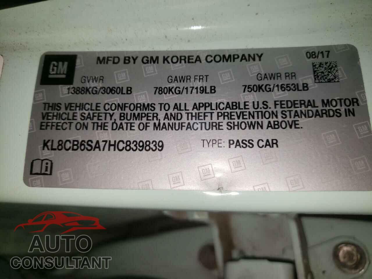 CHEVROLET SPARK 2017 - KL8CB6SA7HC839839