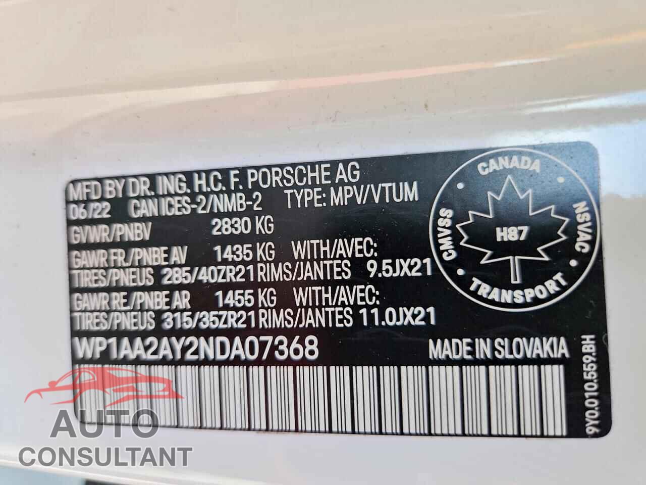PORSCHE CAYENNE 2022 - WP1AA2AY2NDA07368