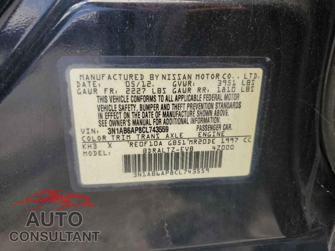 NISSAN SENTRA 2012 - 3N1AB6AP8CL743559