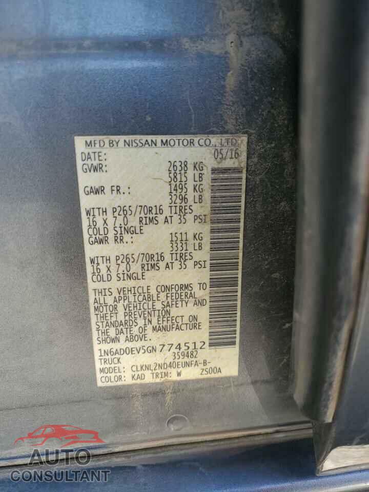 NISSAN FRONTIER 2016 - 1N6AD0EV5GN774512