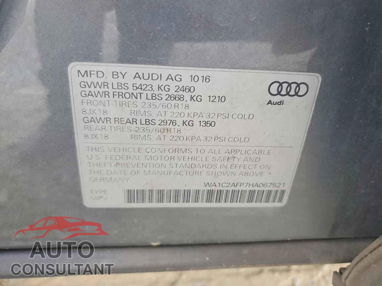 AUDI Q5 2017 - WA1C2AFP7HA067521