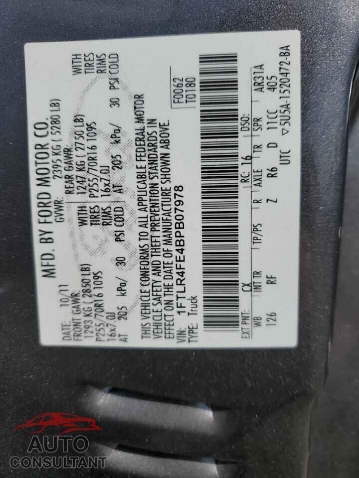 FORD RANGER 2011 - 1FTLR4FE4BPB07978