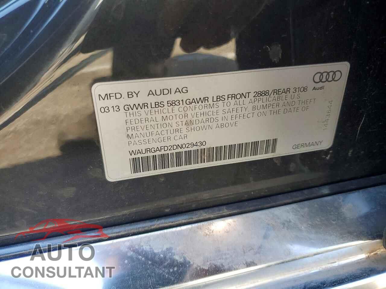 AUDI A8 2013 - WAURGAFD2DN029430