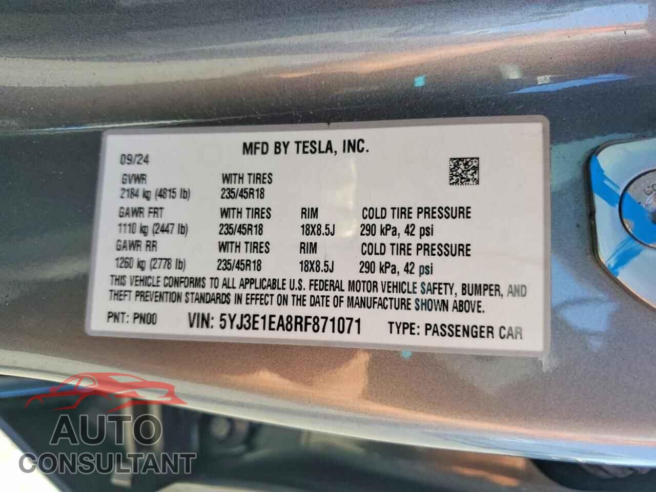TESLA MODEL 3 2024 - 5YJ3E1EA8RF871071