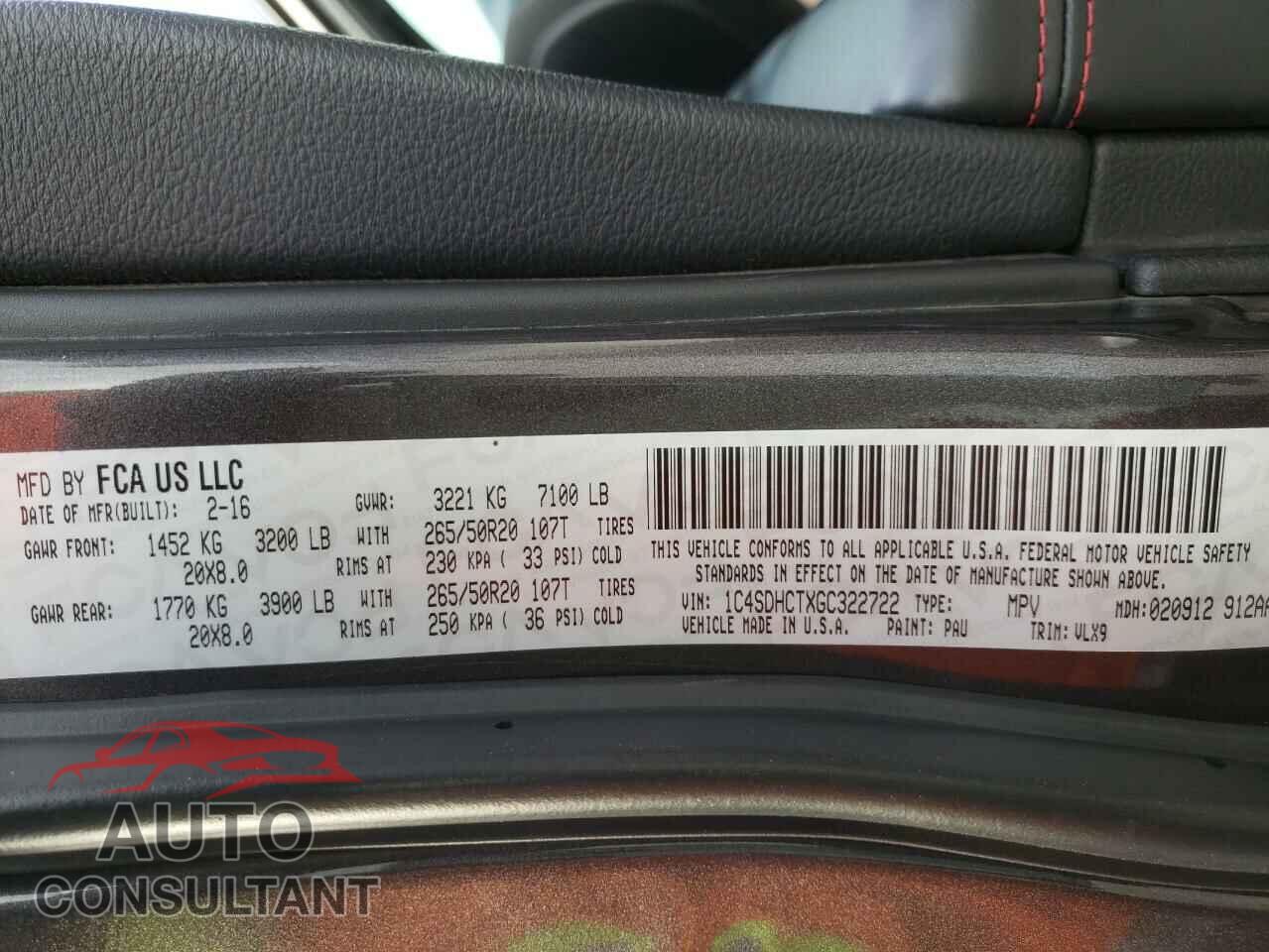 DODGE DURANGO 2016 - 1C4SDHCTXGC322722