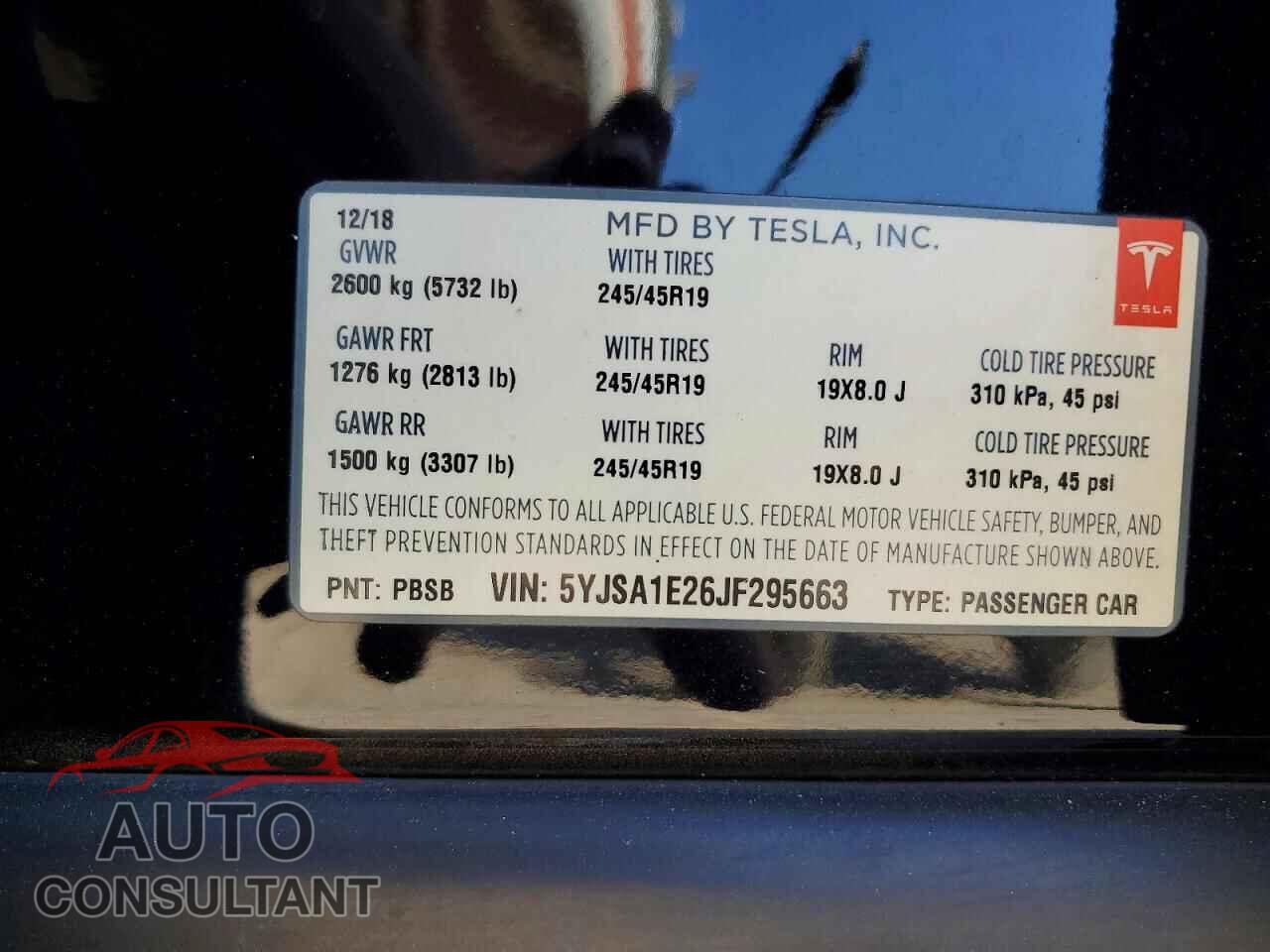 TESLA MODEL S 2018 - 5YJSA1E26JF295663