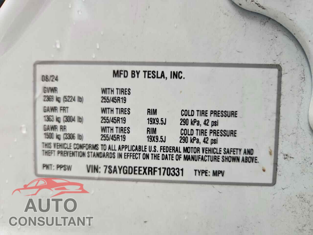 TESLA MODEL Y 2024 - 7SAYGDEEXRF170331