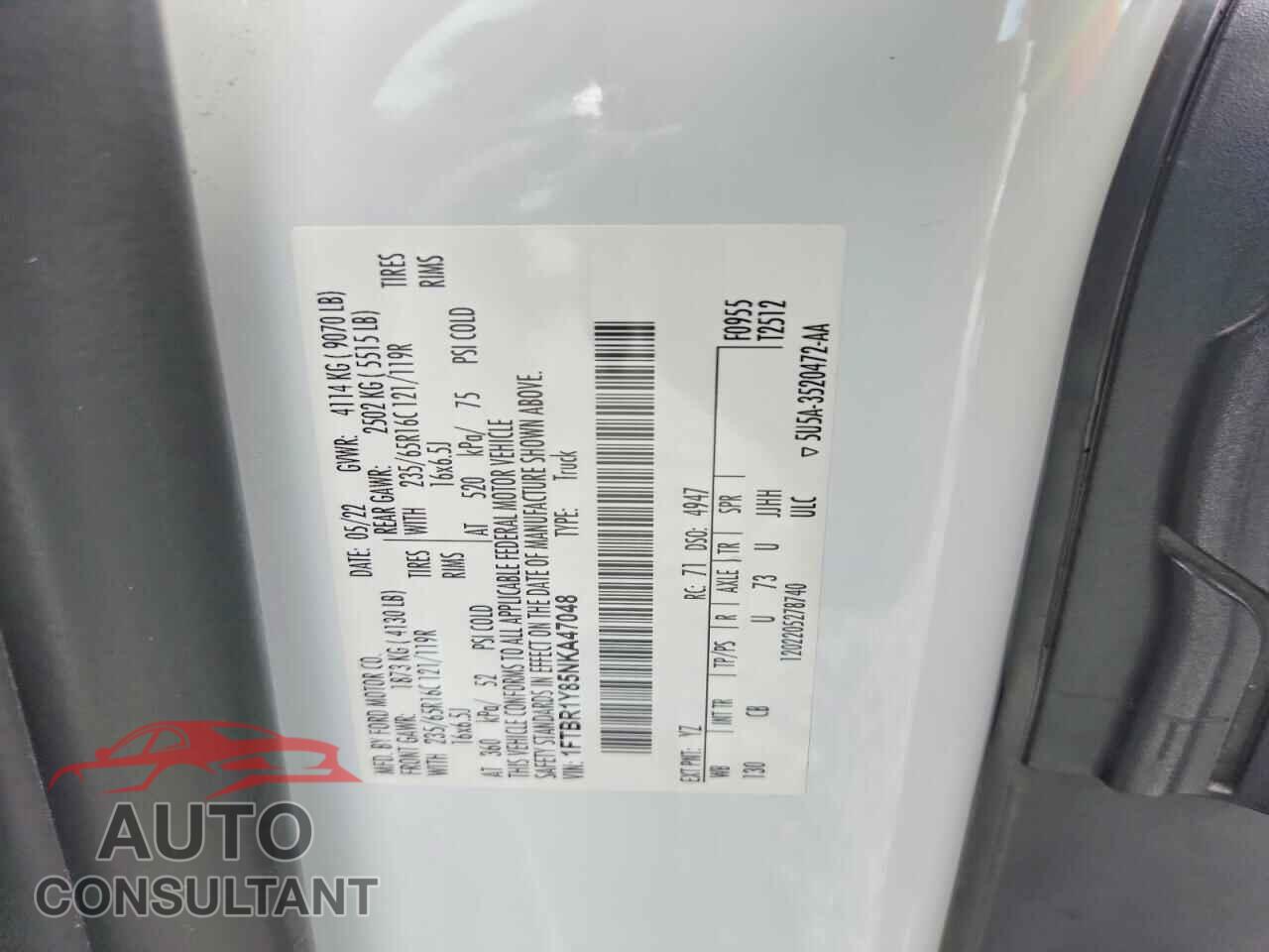 FORD TRANSIT 2022 - 1FTBR1Y85NKA47048