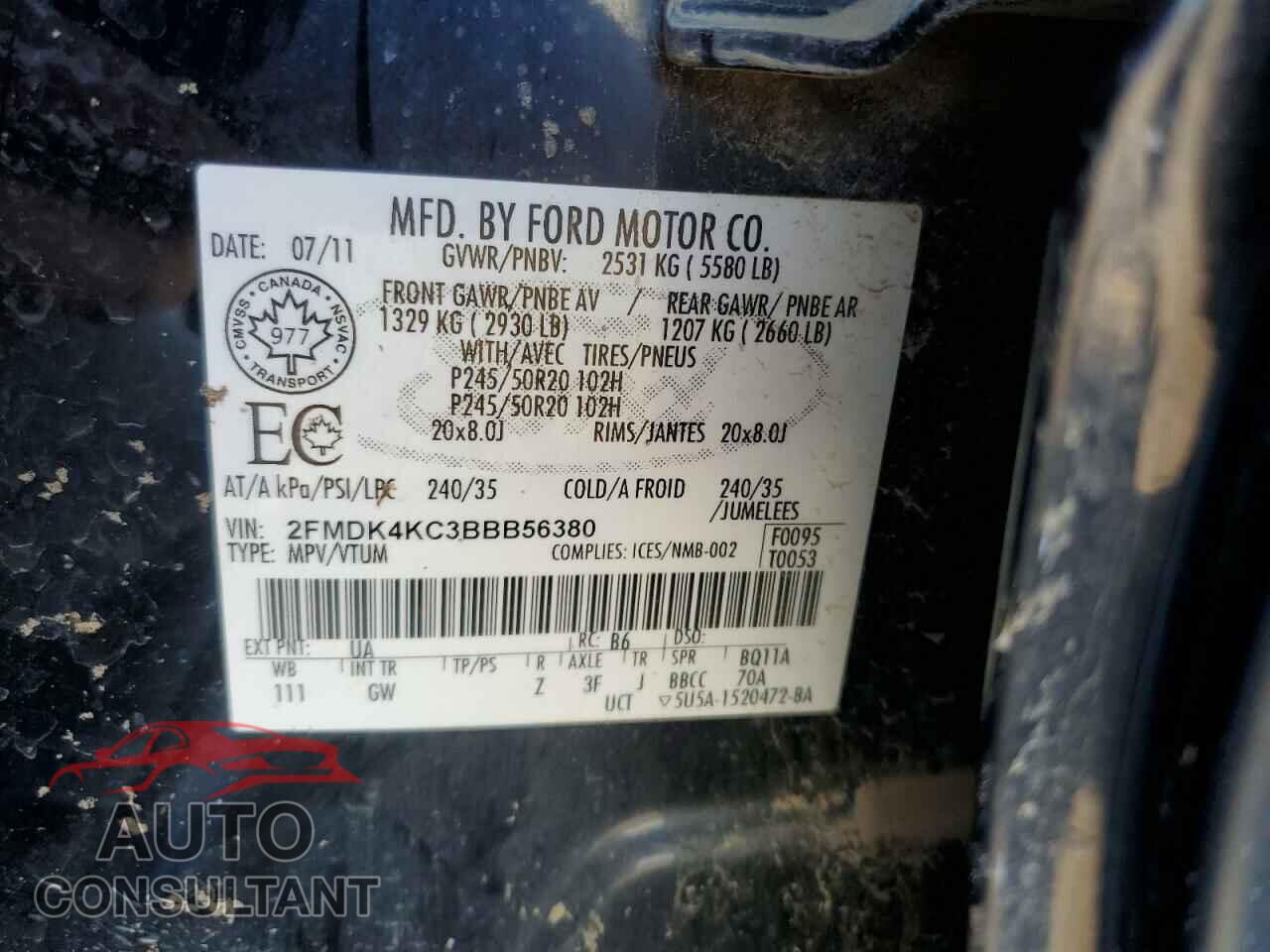 FORD EDGE 2011 - 2FMDK4KC3BBB56380