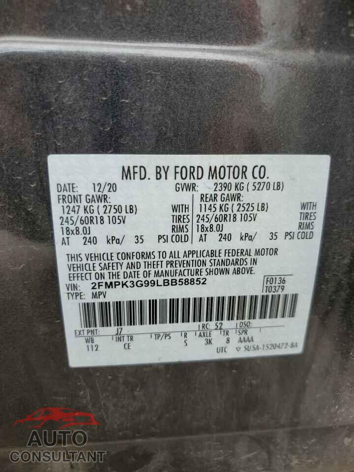 FORD EDGE 2020 - 2FMPK3G99LBB58852