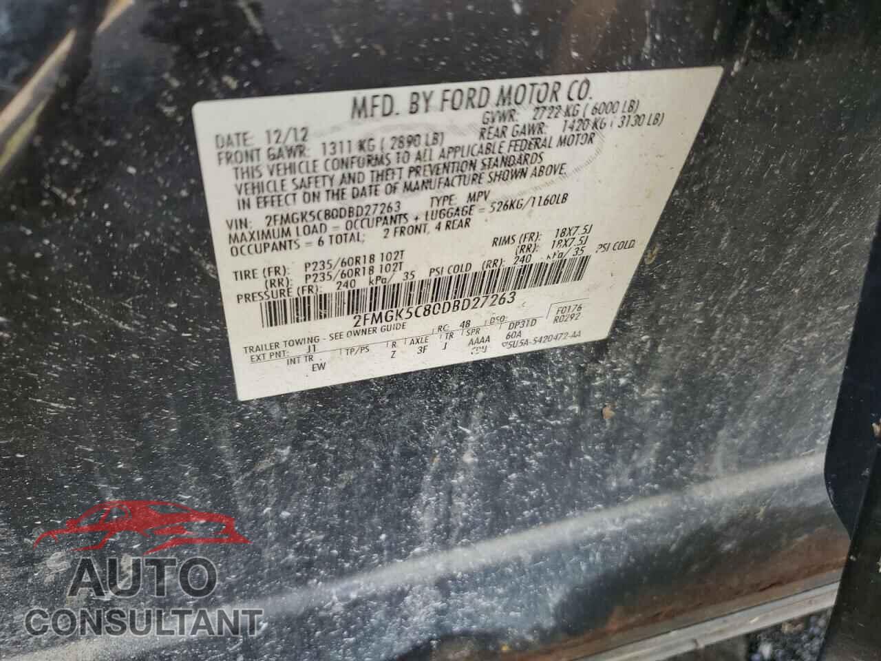 FORD FLEX 2013 - 2FMGK5C80DBD27263