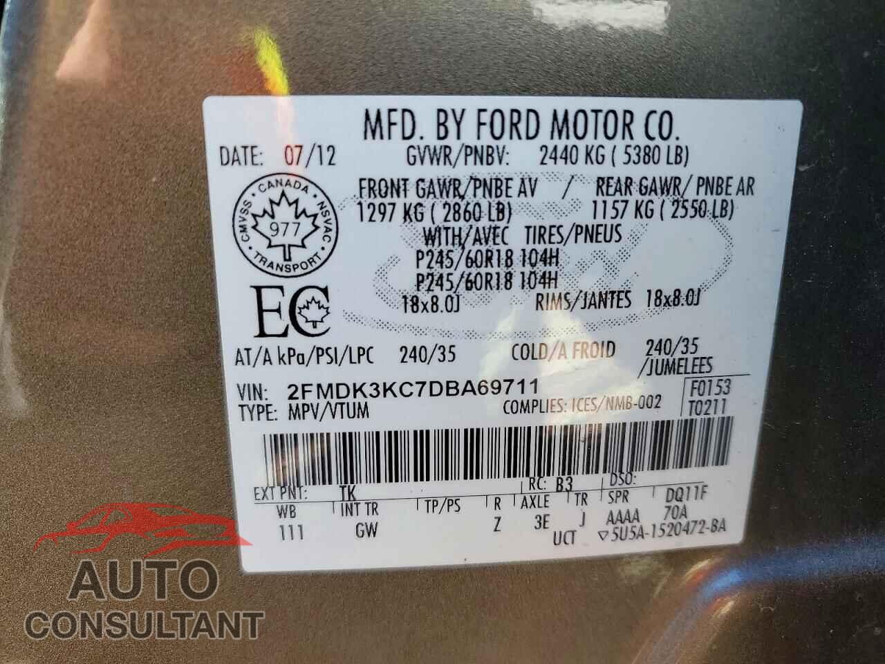 FORD EDGE 2013 - 2FMDK3KC7DBA69711