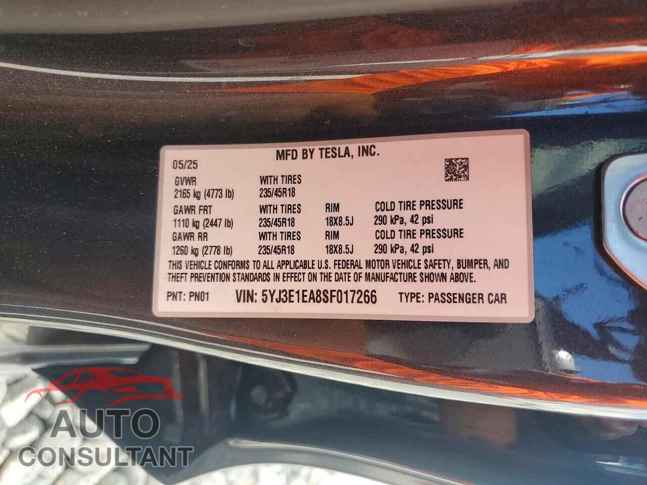 TESLA MODEL 3 2025 - 5YJ3E1EA8SF017266