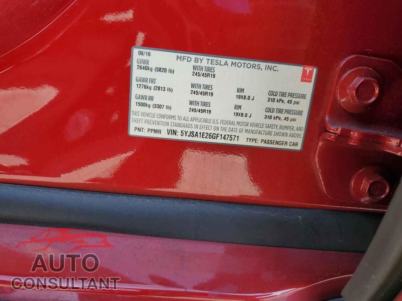 TESLA MODEL S 2016 - 5YJSA1E26GF147571