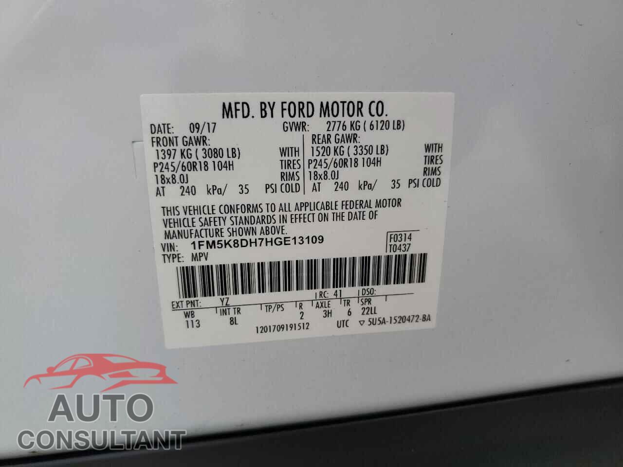 FORD EXPLORER 2017 - 1FM5K8DH7HGE13109