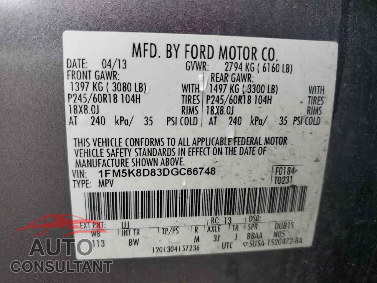 FORD EXPLORER 2013 - 1FM5K8D83DGC66748