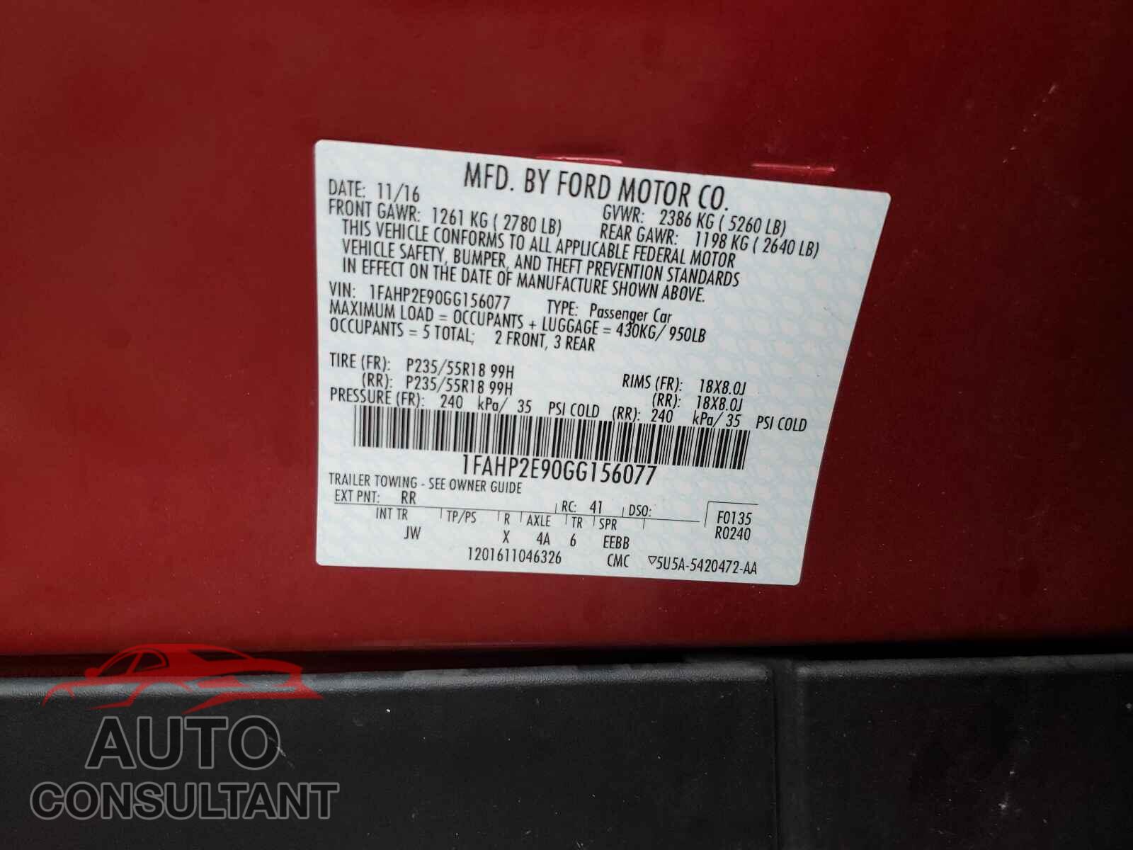 FORD TAURUS 2016 - 1FAHP2E90GG156077
