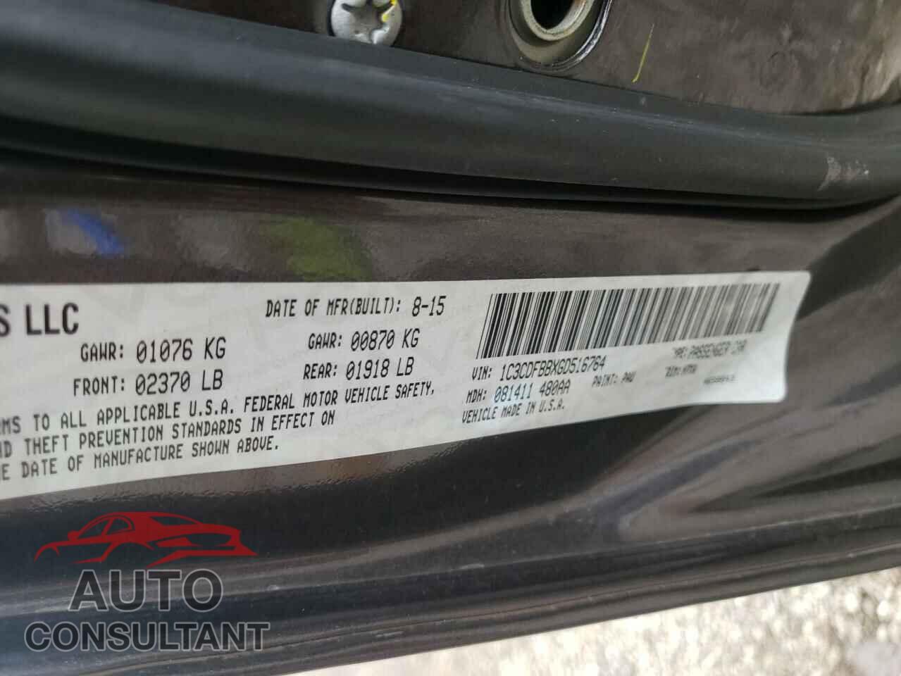 DODGE DART 2016 - 1C3CDFBBXGD516764