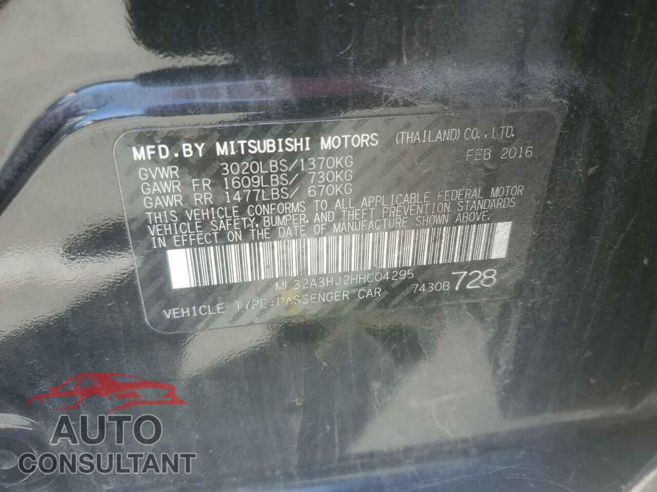 MITSUBISHI MIRAGE 2017 - ML32A3HJ2HH004295