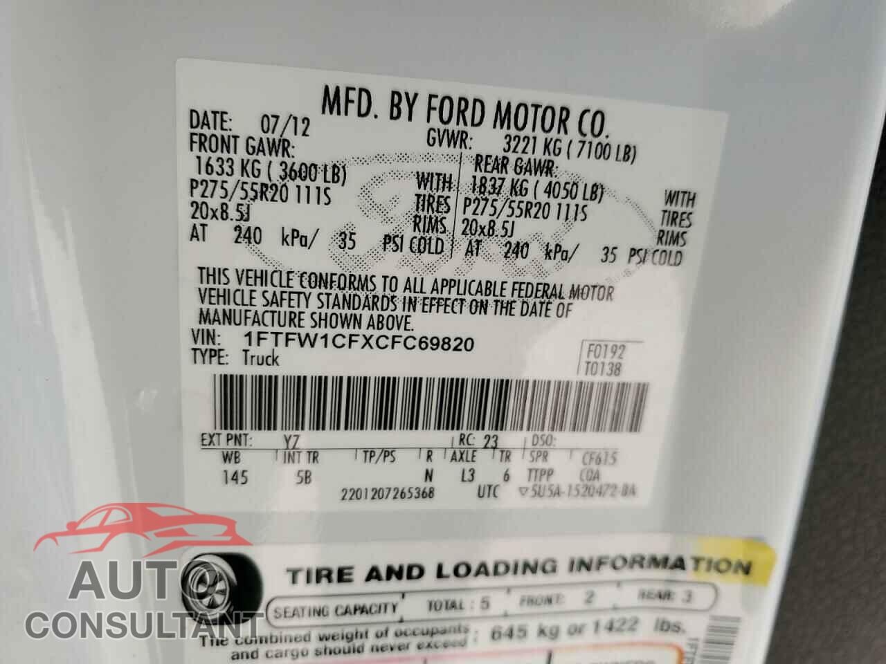 FORD F-150 2012 - 1FTFW1CFXCFC69820