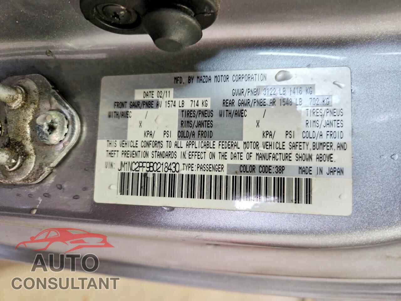 MAZDA MX5 2011 - JM1NC2PF9B0218430