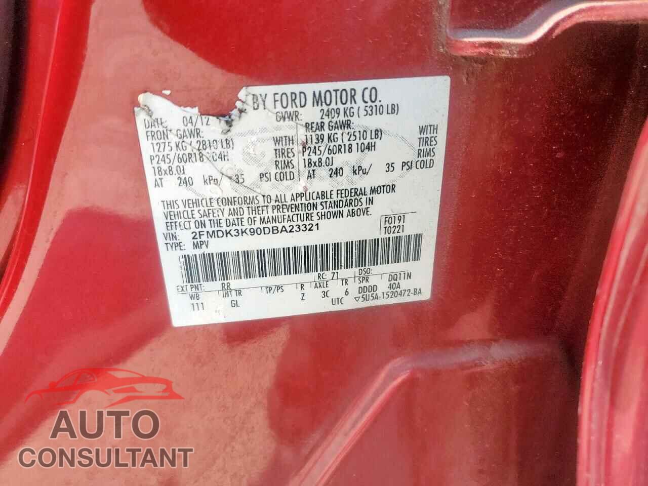 FORD EDGE 2013 - 2FMDK3K90DBA23321