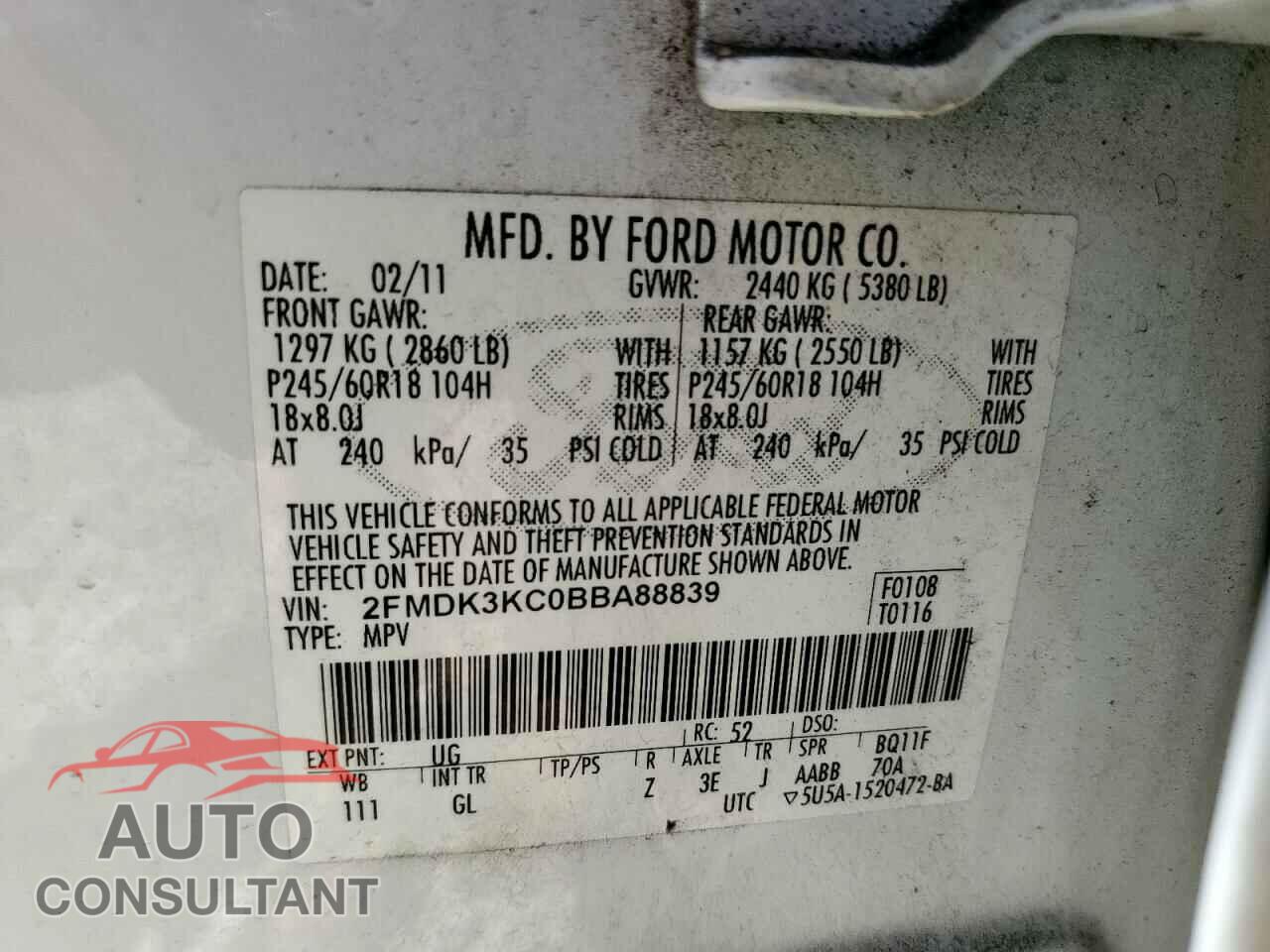 FORD EDGE 2011 - 2FMDK3KC0BBA88839
