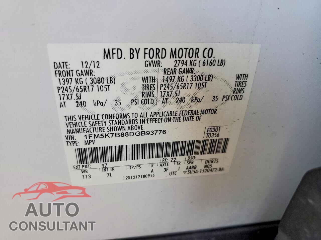 FORD EXPLORER 2013 - 1FM5K7B88DGB93776